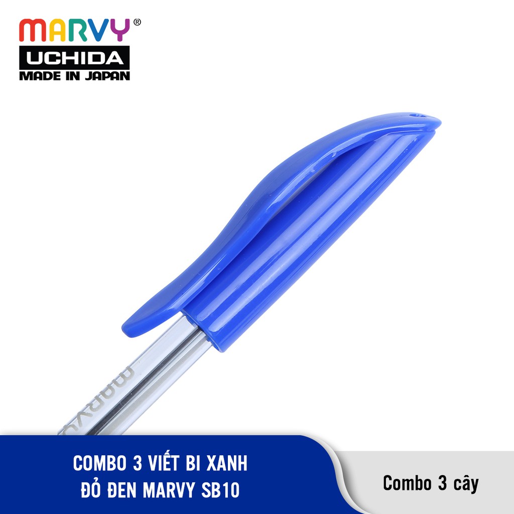 Combo 3 cây Bút bi có nắp mực Đức Marvy Uchida SB10 ngòi 1.0mm (xanh đỏ đen)