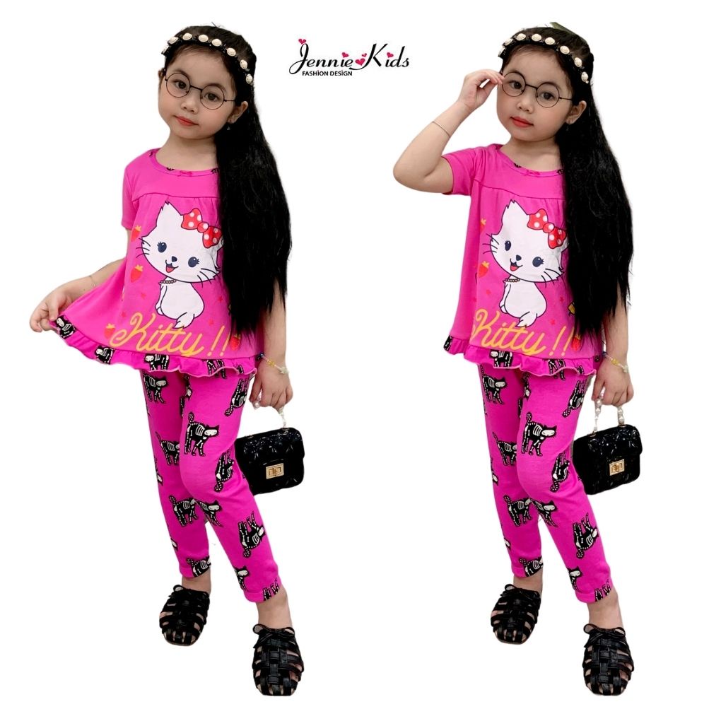 Đồ bộ bé gái, bộ bé gái quần dài cute baby doll thun cotton borrip VNXK Jennie kids J466