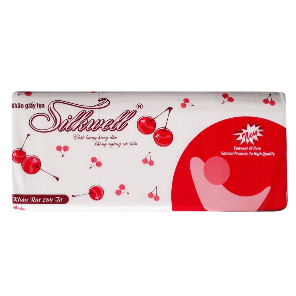 Combo 10 Gói Khăn giấy ăn rút lụa Silkwell 280 tờ 2 lớp Cherry mềm mịn