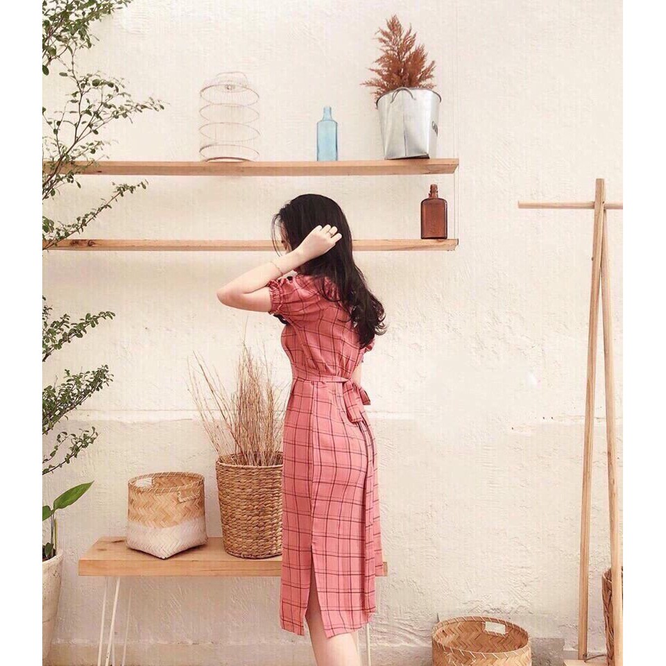 ĐẦM CARO BODY TAY PHỒNG THẮT NƠ SAU SIÊU SANG