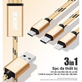 Dây cáp sạc đa năng 3 trong 1 (Lightning - Micro USB - Type-C - Loại cực tốt)