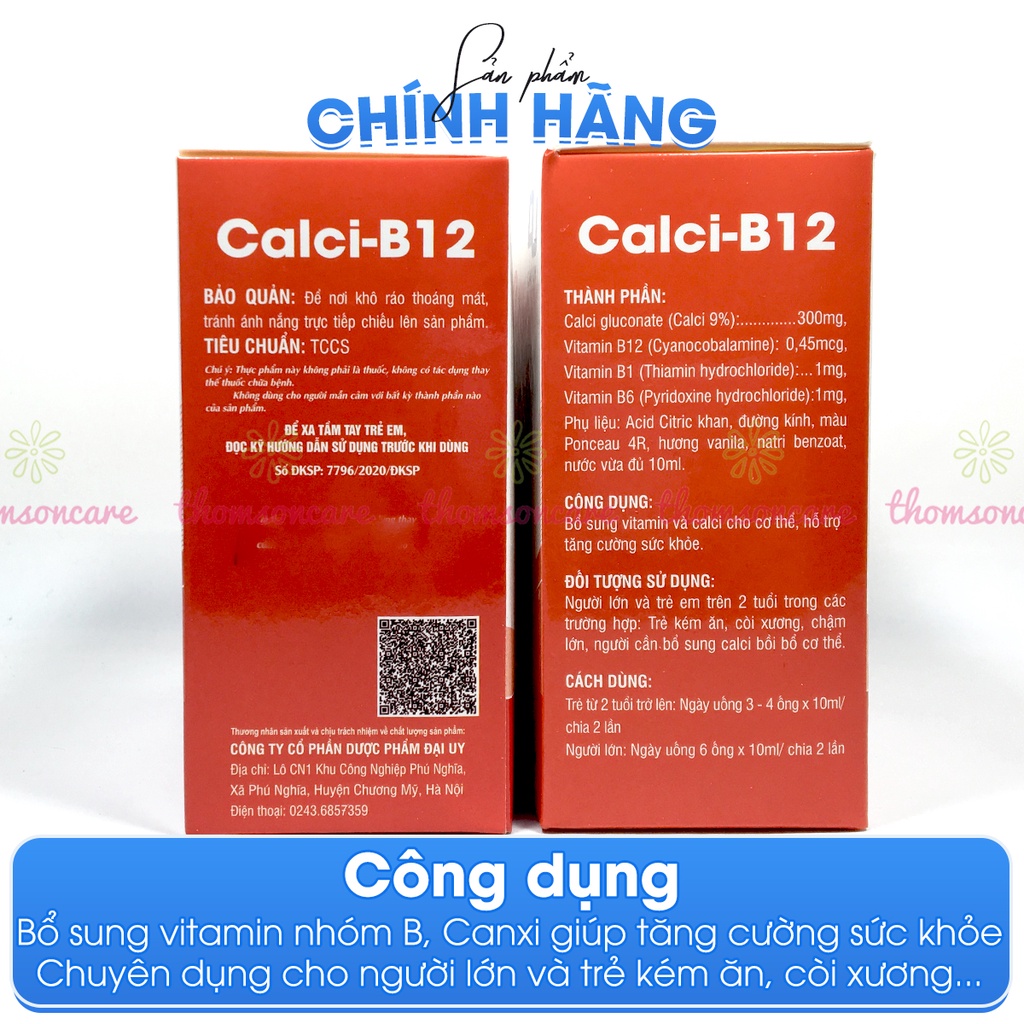 Calci B12 hộp 20 ống 10ml - Tăng cường sức khỏe - Bổ sung vitamin, cải thiện tình trạng thiếu hụt canxi