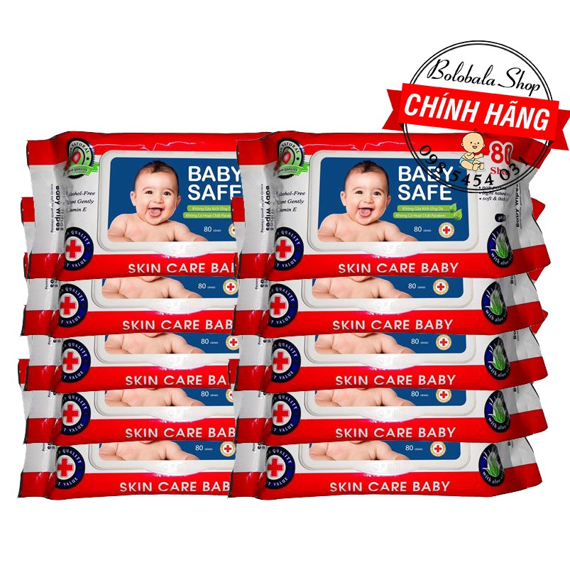 Combo 10 Khăn ướt Baby Safe/ Baby Wipes 80g