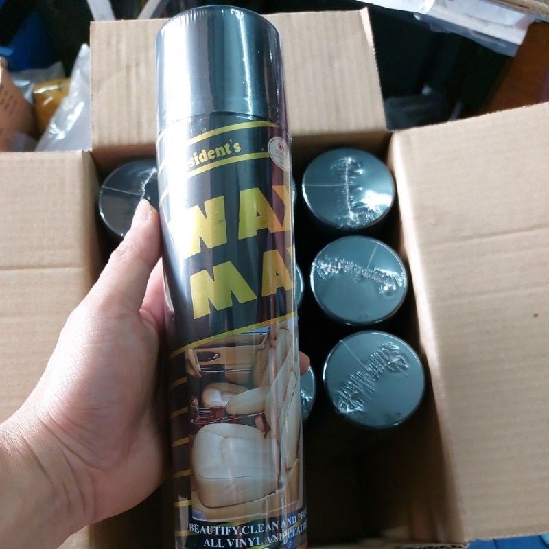 Chai Xịt đánh bóng da cao cấp và làm sạch nội thất ô tô - xịt bóng đồ gỗ WAX ONE -WAX MAX 450ml MADE IN THAI LAN