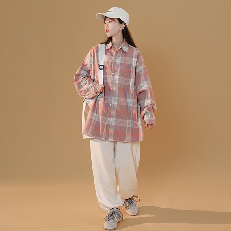 Áo sơ mi unisex form rộng tay dài kẻ caro đẹp hàng Quảng Châu ANDOSA SM09