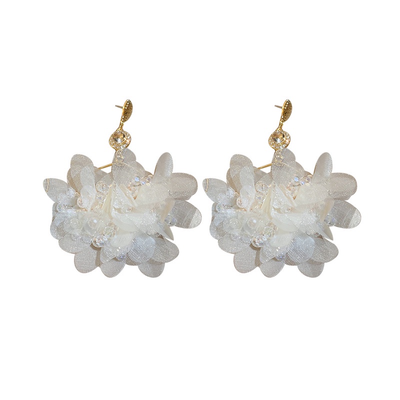 Bông Tai Bạc Hình Cánh Hoa Đính Pha Lê Phong Cách Hàn Quốc