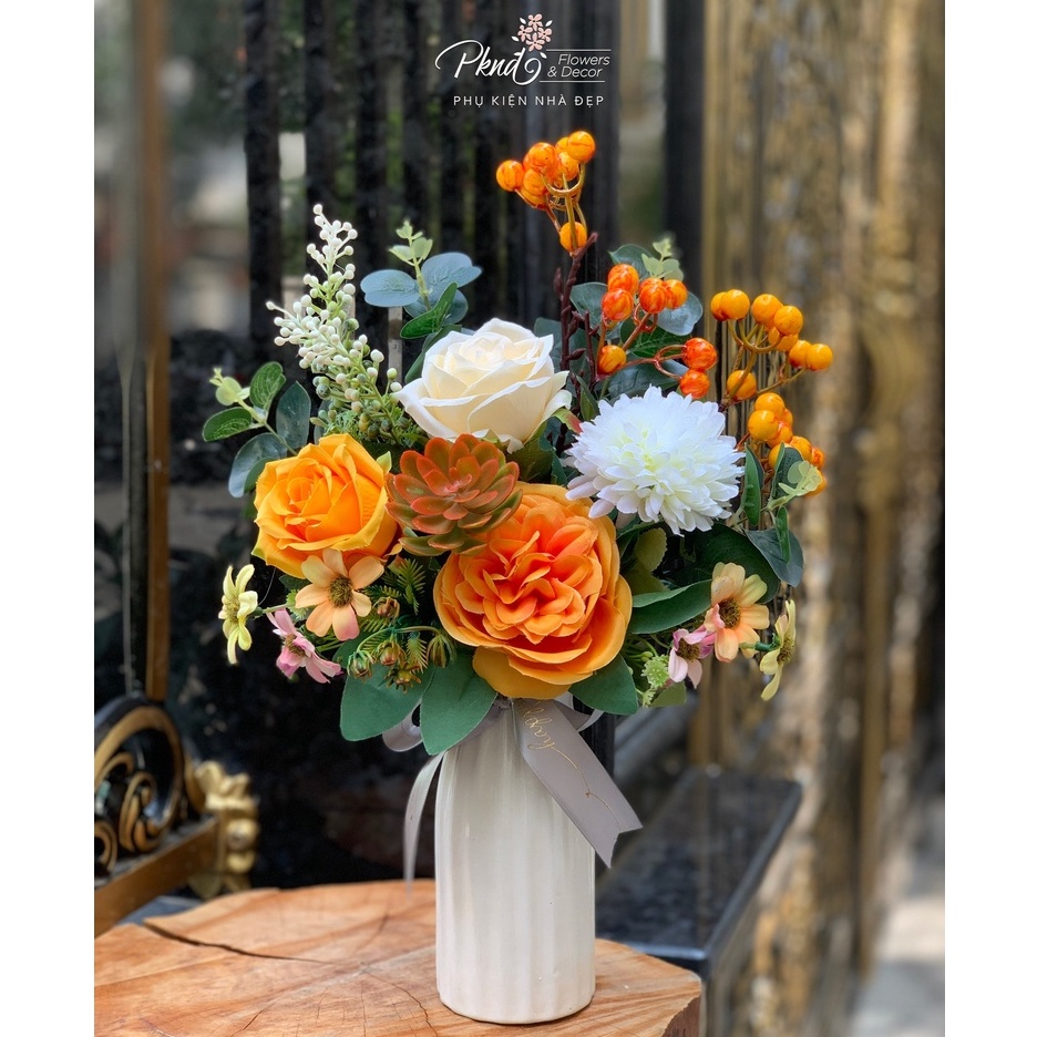 Bình hoa giả chất lụa trang trí đẹp PKND FLOWERS & DECOR