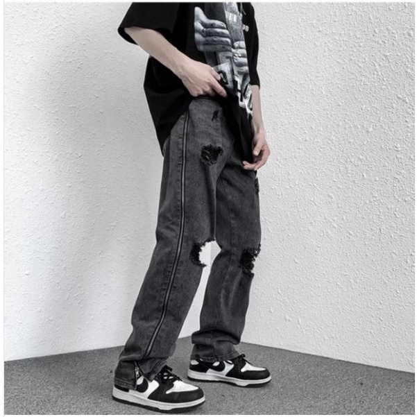 Quần Jean Nữ Lưng Cao Rách Gối Thời Trang Hàn Quốc