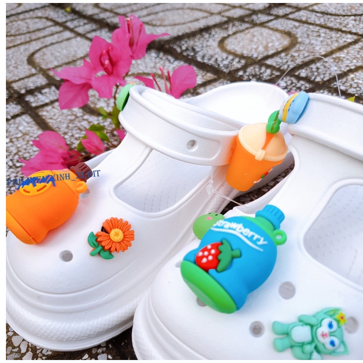 [Ly giải khát 4D] Nút gắn hkdesign/ phụ kiện trang trí gắn dép có lỗ, dép duet, sục LOẠI TO NHỰA