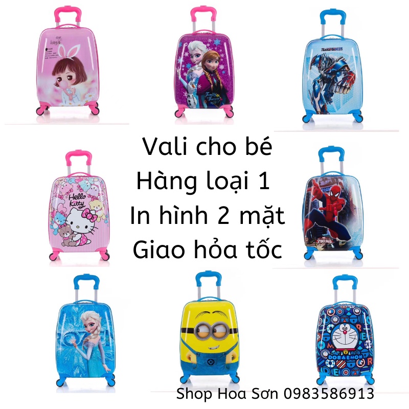 Vali cho bé trai và bé gái hàng cao cấp loại 1 in 2 mặt bánh xe xoay 360, vali kéo trẻ em