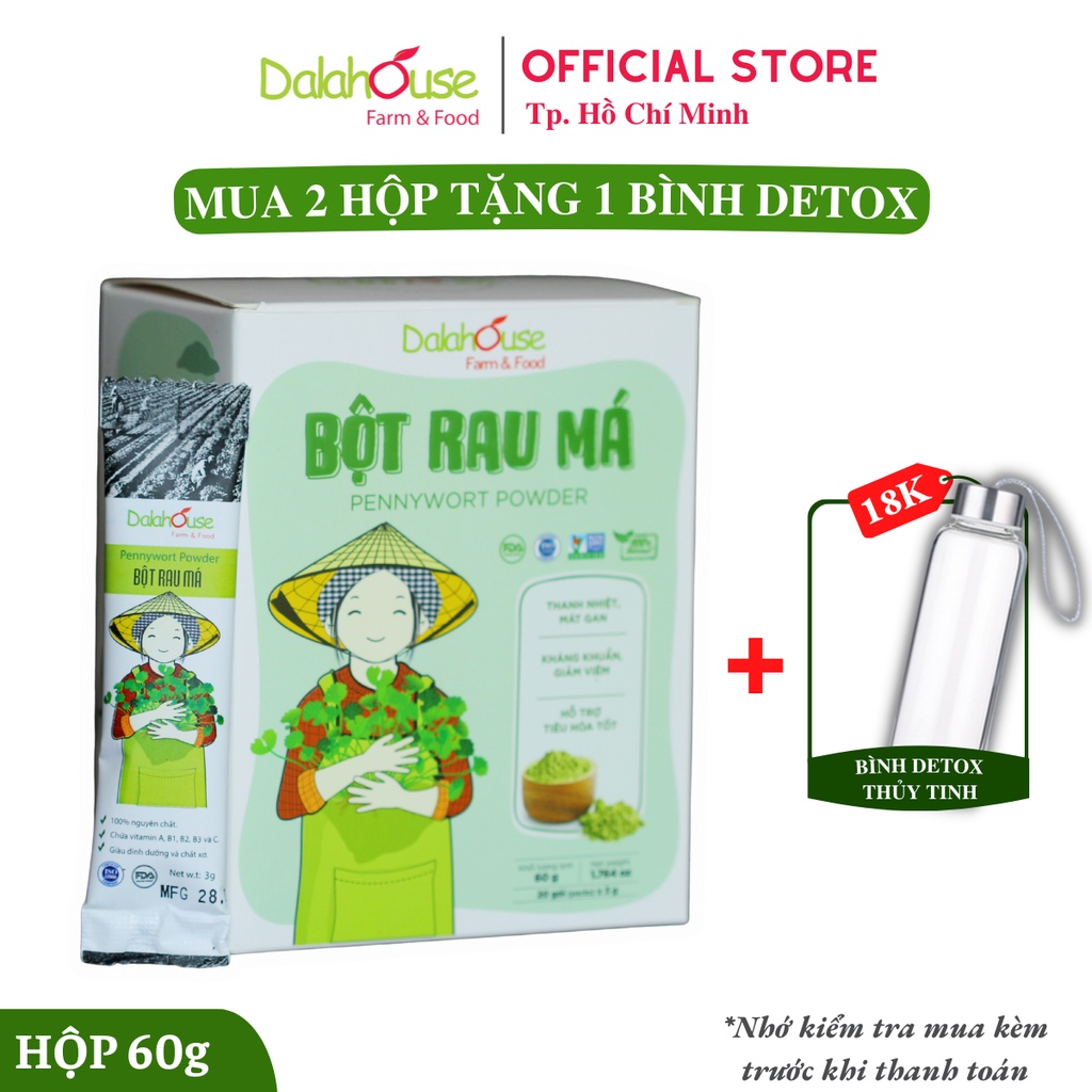 Bột Rau Má Nguyên Chất Dalahouse Hộp 60g Sấy Lạnh - Thanh nhiệt, giải độc, mát gan, đánh bay mun, mờ thâm hiệu quả