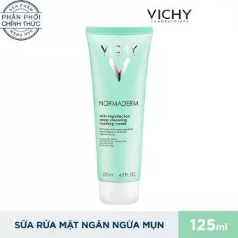 Sữa Rửa Mặt Vichy  Normaderm Anti-imperfection Deep Cleansing Foaming Cream Giúp Ngăn Ngừa Mụn & Se Lỗ Chân Lông 125ml