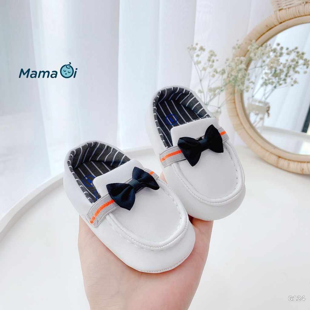 Giày lười màu trắng đính nơ đen sang chảnh cho bé tập đi của Mama Ơi - Thời trang cho bé