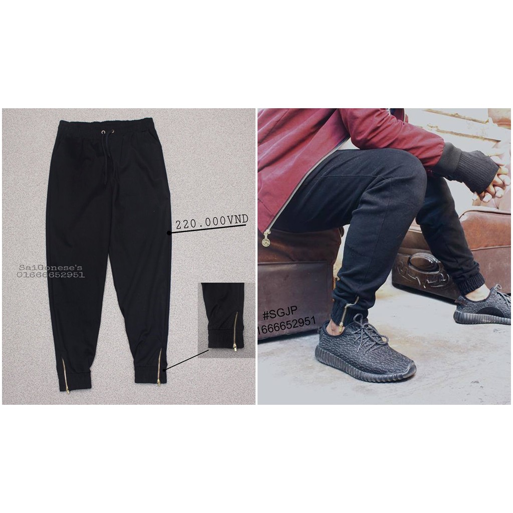 Quần Jogger Kaki Nam Nữ Zipper Trơn Đen Unisex