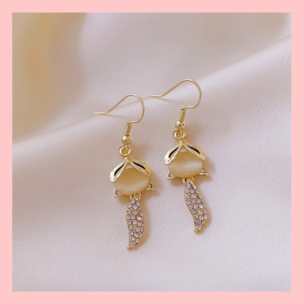 [Mới] Khuyên Tai, Bông Tai Nữ Cao Cấp Đá Mắt Mèo Kiểu Dáng Hồ Ly Đính Đá Sang Trọng Mã Số BT009.