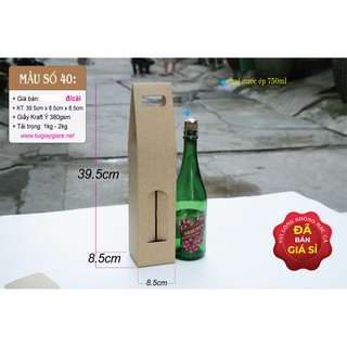 25 cái - Hộp giấy kraft đựng rượu vang 1 chai 750ml mật nho mật ong - Mẫu số 40