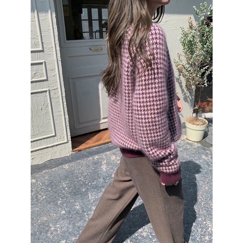 Áo Sweater Dệt Kim Dày Dặn Dáng Rộng Phong Cách Retro Hàn Quốc Cho Nữ
