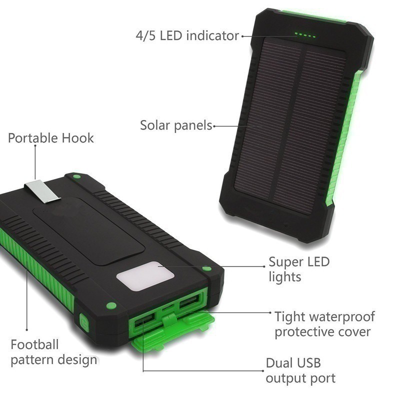 sạc dự phòng 50000mAh Power Bank Sạc năng lượng mặt trời không thấm nước với đèn pin USB kép