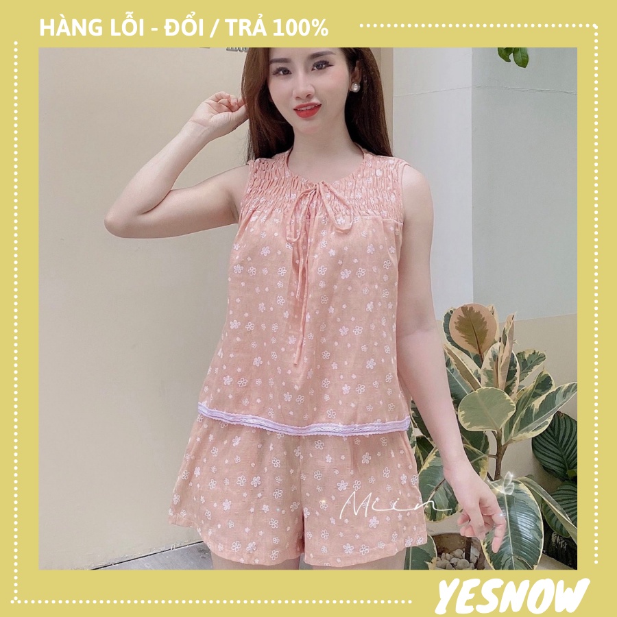 Set Đồ Bộ Ở Nhà Hoa Nhí Viền Ren - Set Bộ Đồ Hoa Nhí Màu Vàng