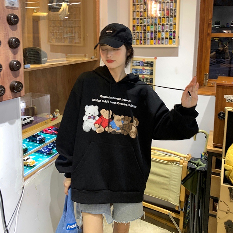 Áo hoodie ZHELIHANGFEI in hình gấu hoạt hình dễ thương cho nữ