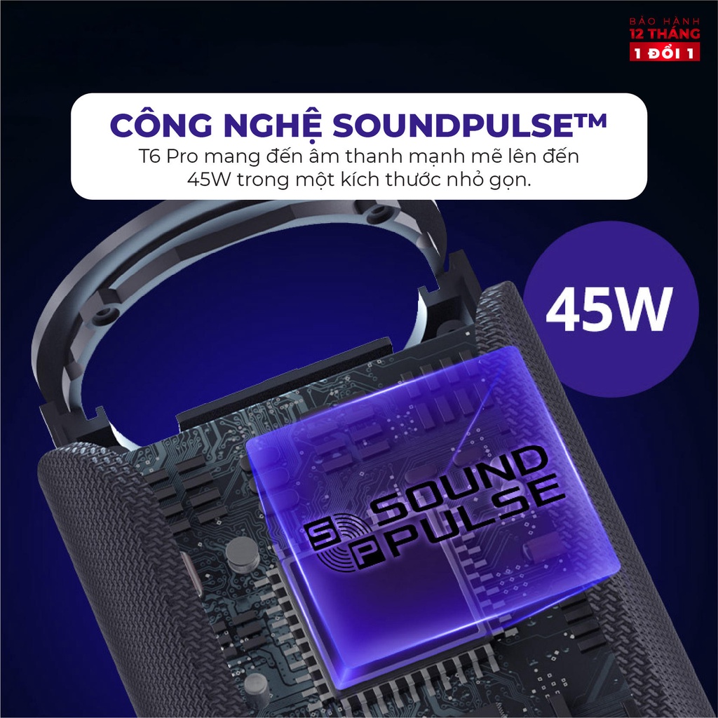 Loa Bluetooth Tronsmart T6 Pro 45W Chống nước IPX6 Ghép nối 2 loa - Hàng chính hãng - Bảo hành 12 tháng