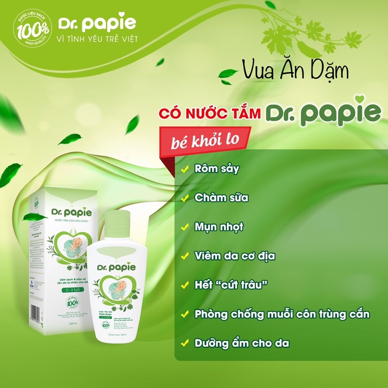 (Chính Hãng) Nước Tắm Gội Thảo Dược Dr Papie thành phần tự nhiên cho bé 0-3 tuổi 230ml