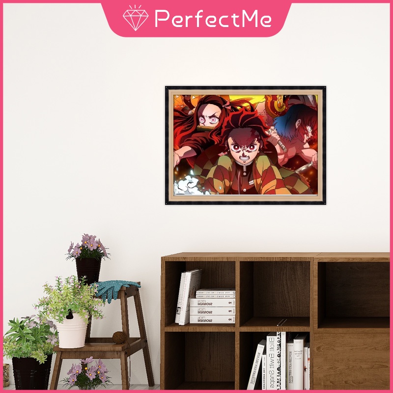 Bộ tranh đính đá họa tiết hoạt hình Demon Slayer độc đáo kích thước 40x30