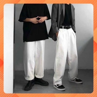 Quần kaki suông ống rộng kaki trắng phong cách Hàn Quốc