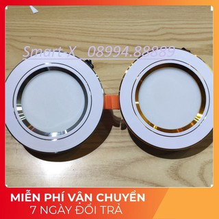 [Flash sale] Đèn âm trần , mắt trâu LED 7W 3 màu , phi 90 đế tản nhiệt nhôm Viền Vàng,viền Bạc
