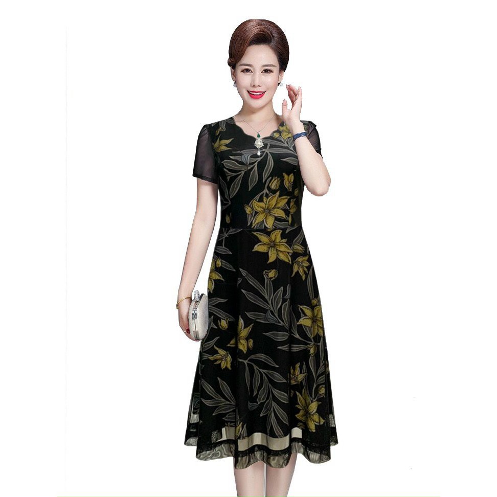 ❣️Đầm Trung Niên❣️Đầm Trung Niên Dáng Dáng Xòe Kèm Họa Tiết Thời Trang Cho Mẹ, Có Big Size