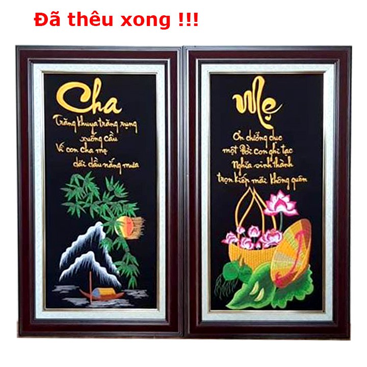 Tranh thêu Câu đối cha mẹ Tranh thêu thành phẩm chưa khung 40*80cm