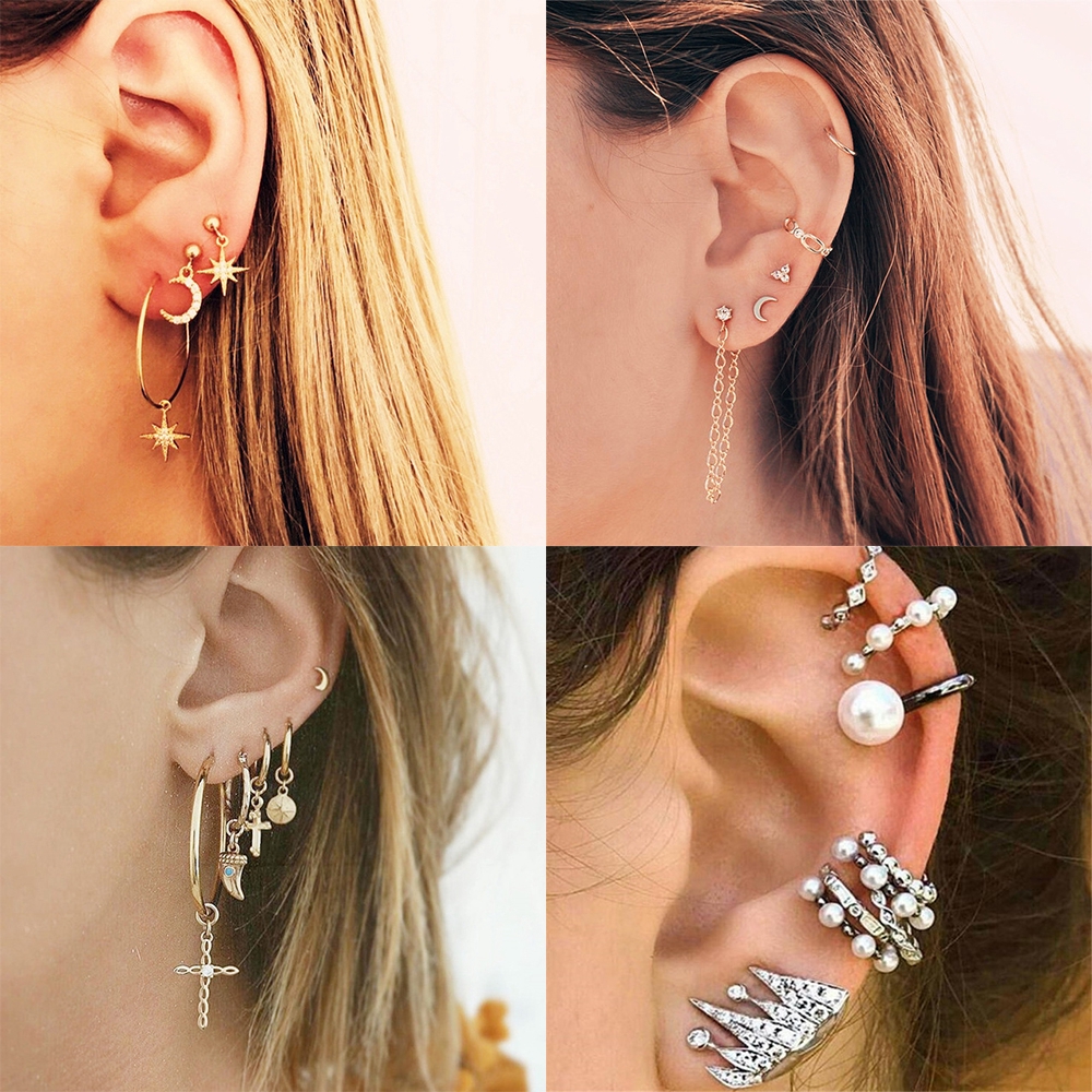 Bộ Hoa Tai Bằng Kim Loại Màu Vàng Kim Phong Cách Du Mục Thời Trang Cho Nữ