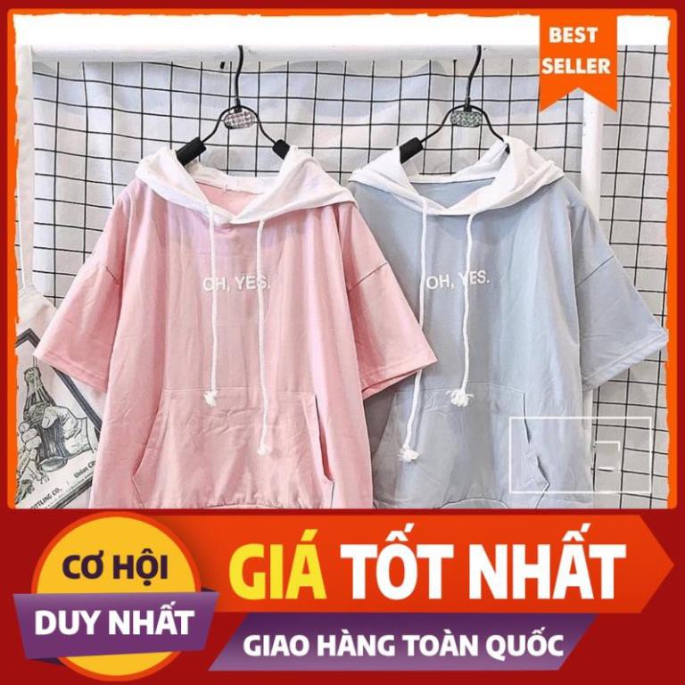 Áo thun tay lỡ form rộng áo phông Unisex có mũ OH YES có dây rút mũ tăng độ rộng !
