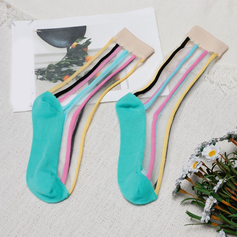 XIXI Tất Chân Trong Suốt Mỏng Co Giãn Họa Tiết Kẻ Sọc / Chấm Bi Cho Nữ