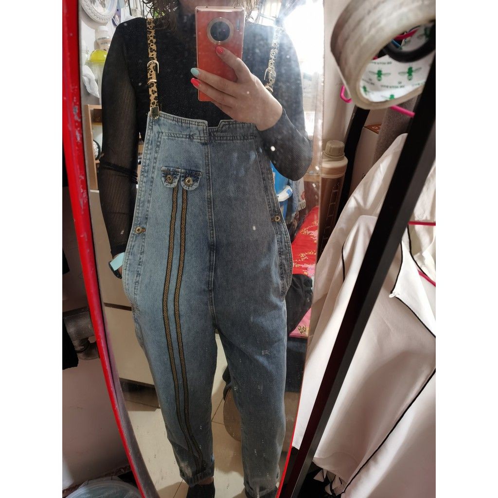 [ORDER - Có ảnh thật) Quần yếm jean nữ phối dây họa tiết da báo cá tính (size S-XXL fit đến 75kg) - Có ảnh thật | BigBuy360 - bigbuy360.vn