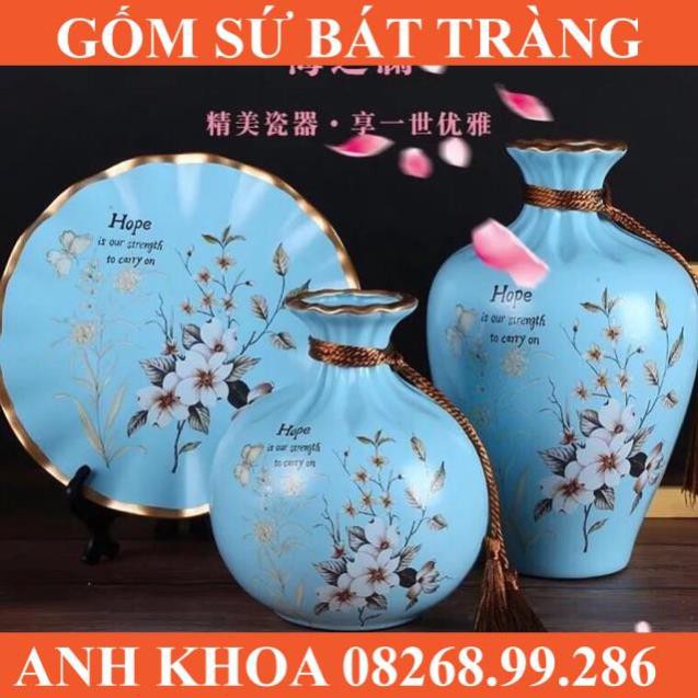 Bộ 3 bình trang trí phòng khách - Gốm sứ Bát Tràng Anh Khoa