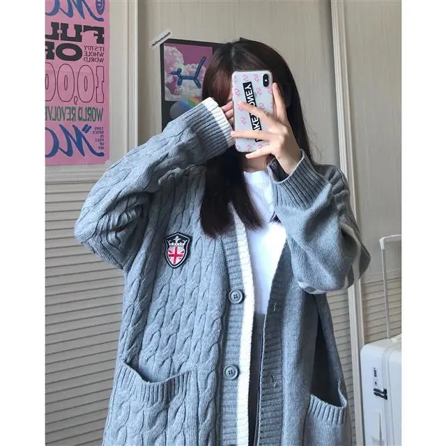  Áo Khoác Cardigan Dệt Kim Cổ Chữ V Dáng Rộng Phong Cách Retro Anh Quốc Có Size Lớn M~4XL | BigBuy360 - bigbuy360.vn