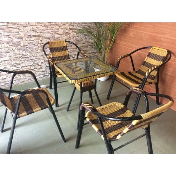Bộ Bàn Trà - Bộ Bàn Ghế Caffe Mây Nhựa Phù Hợp Với Quán Cafe, Quán Nước, Ban Công, Homestay.