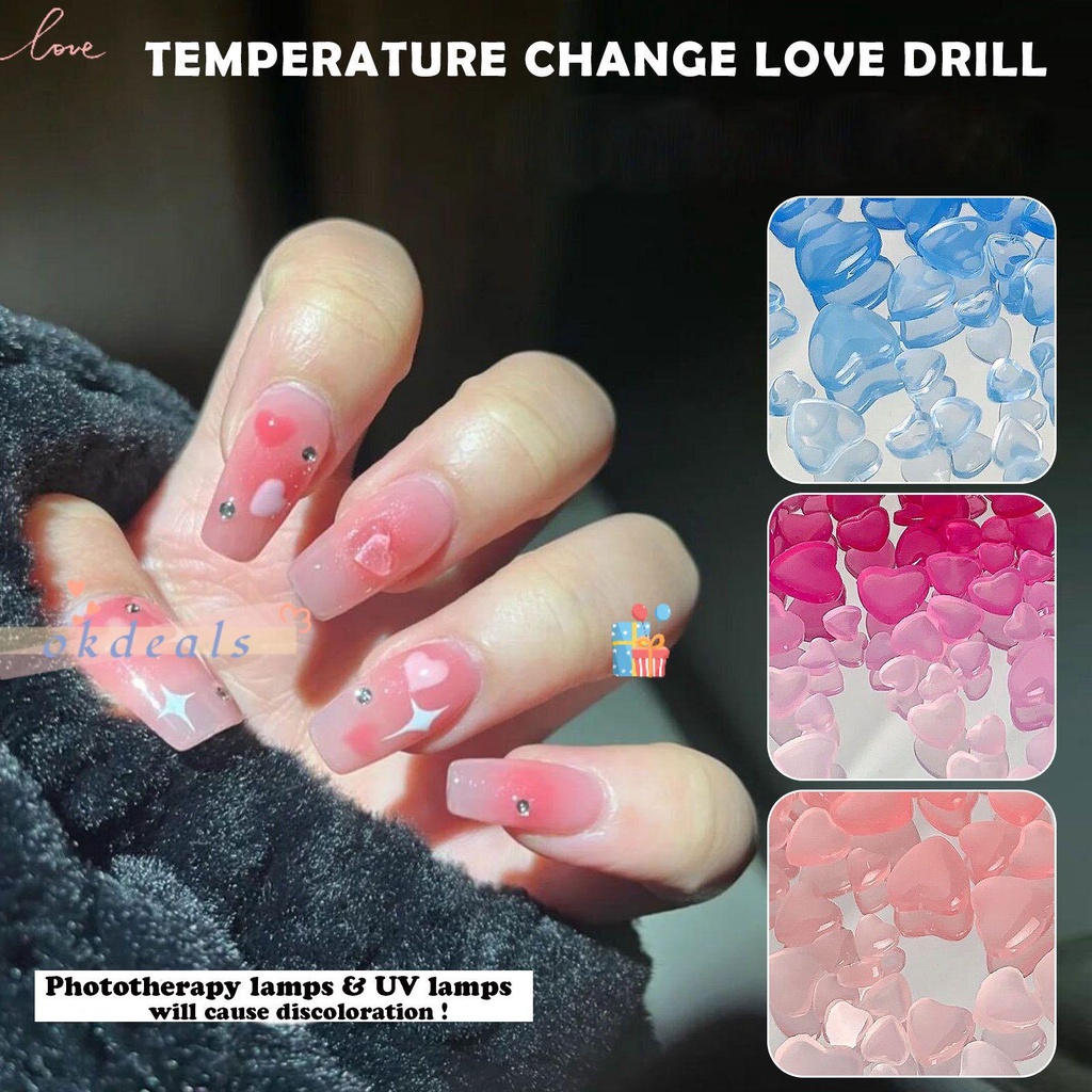 ღOKDEALSღ 100Pcs/bag Manicure Light Changing DIY Love Heart Nail|Color-changing Nail Art Decorations Nail|Ice Transparent 4/6/8mm/Multicolor