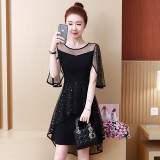 Đầm xoè ngôi sao phối kim sa - hàng nhập