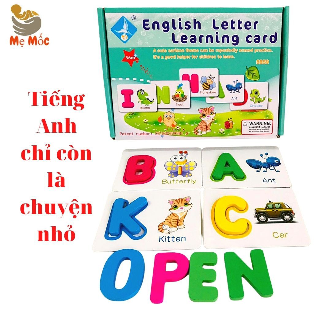 Thẻ Gỗ Ghép Chữ Cái Tiếng Anh-Đồ Chơi gỗ Xếp Hình Thông Minh-Flashcard Khắc Chữ Chìm Tặng 26 Chữ Cái Gỗ+Bút Thần Kỳ