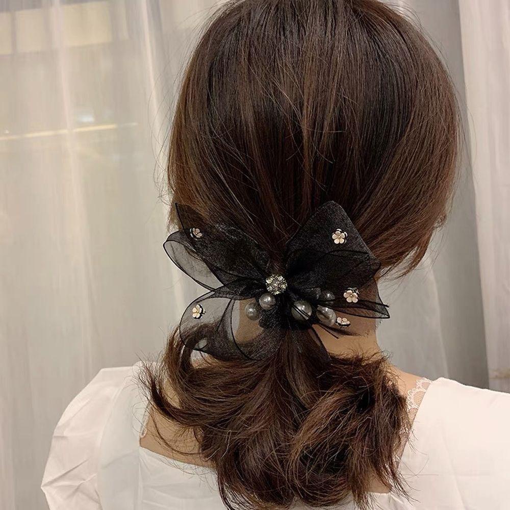 Dây Buộc Tóc Co Giãn Đính Nơ Ren Phong Cách Vintage Cho Nữ