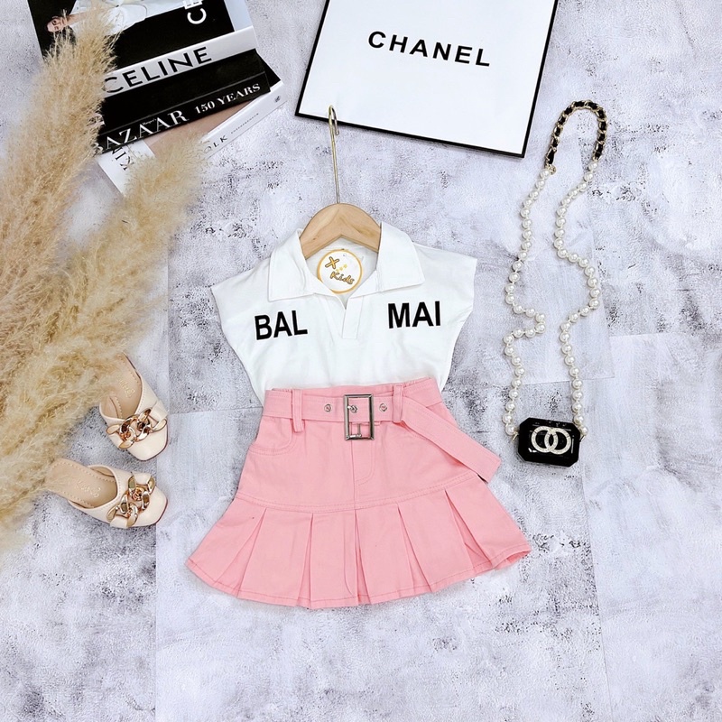 Set áo BAL MAN cv hồng bé gái