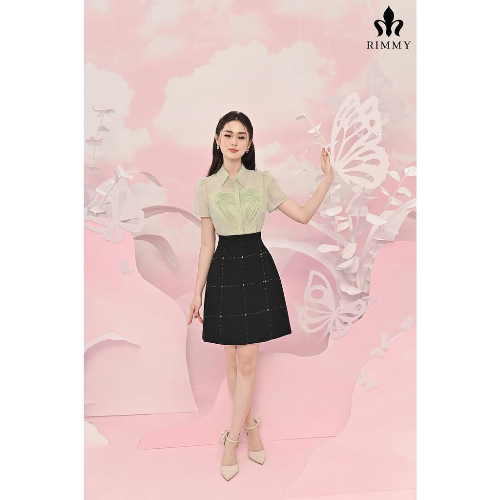 Áo Sơ Mi Cara By Rimmy Thiết Kế Họa Tiết Trái Tim Nổi Bật Tinh Tế Hai Màu Trắng Xanh