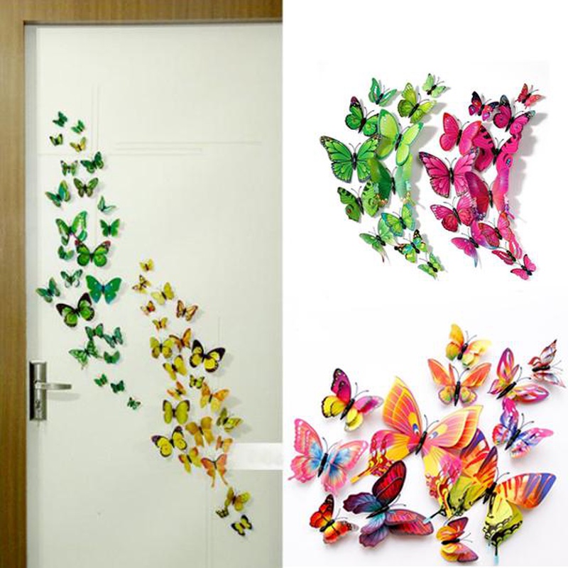 Set 12 Sticker Nam Châm Dán Tường Hình Bướm 3d Nhiều Màu Sắc