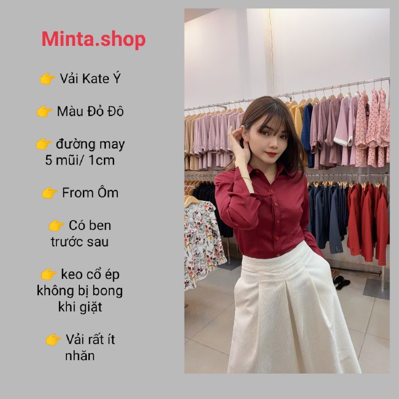 Áo sơ mi nữ công sở dài tay màu đỏ đô chất liệu kate
