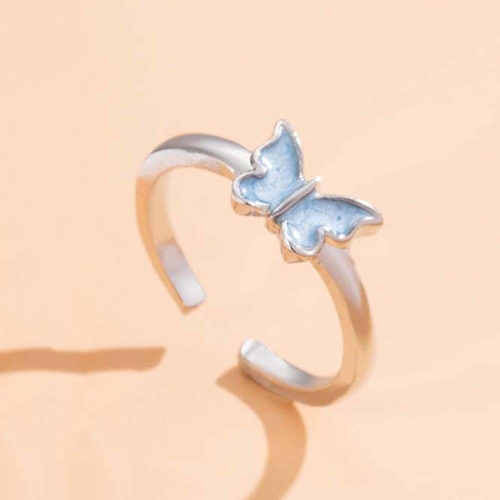Nhẫn Hình Bướm Hồng Xanh Lãng Mạn|Nhẫn Nữ Hình Giọt Nước Màu Sắc Thời Trang