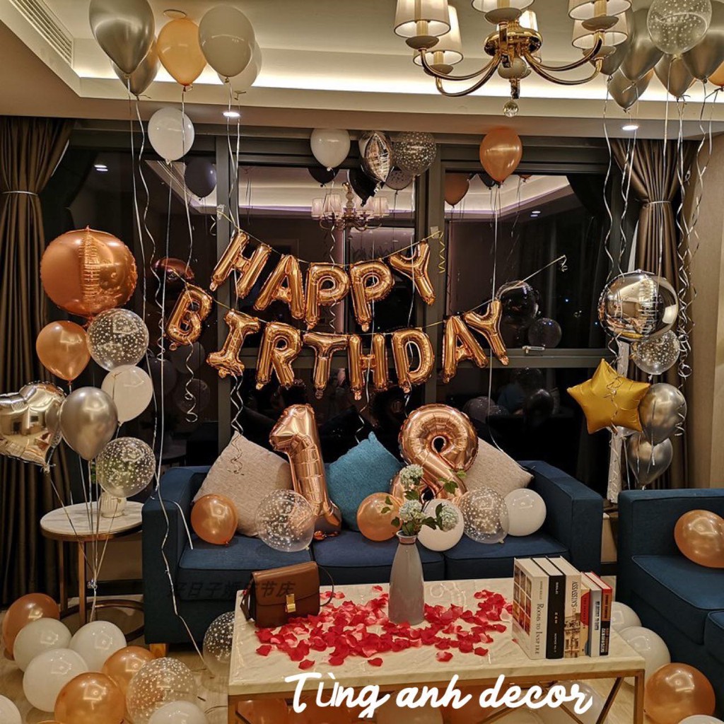 (Tặng Kèm Bóng 4D) Set Bóng Bay Happy Birthday Trang Trí Sinh Nhật Ms13 Màu Rose Gold