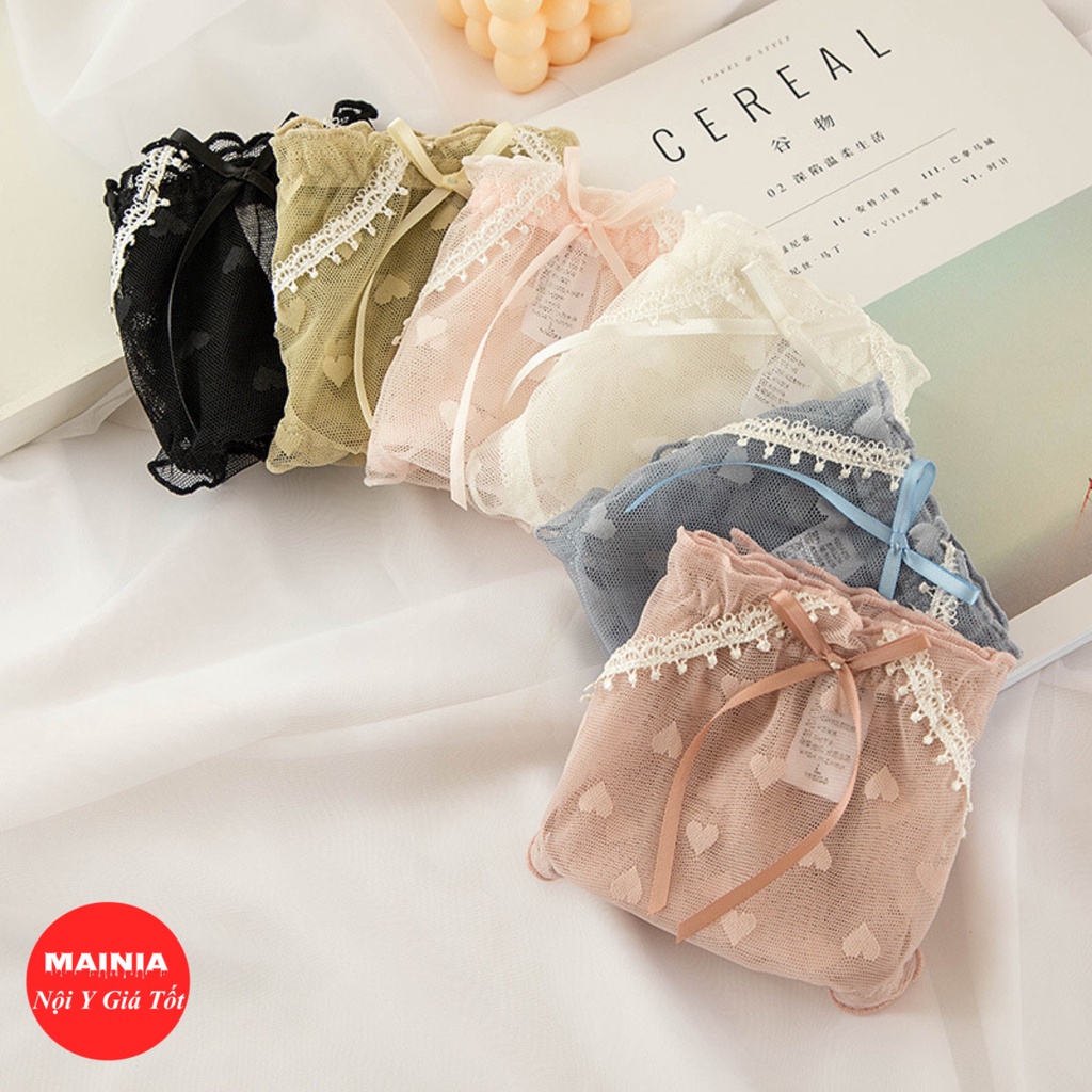 Quần Lót Nữ Ren Hoạ Tiết Trái Tim Đính Nơ Phối Ren ziczac Chíp Nữ Ren Cao Cấp Mainia Shop