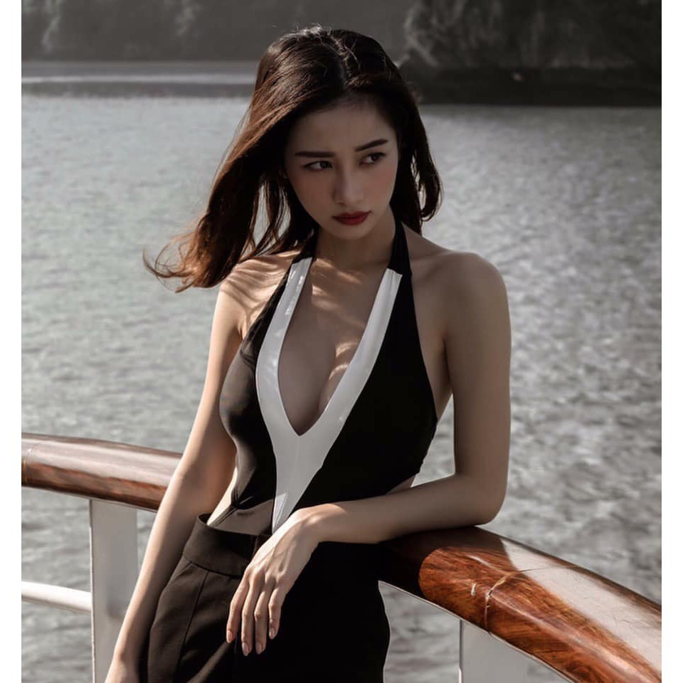 ĐỒ BƠI NỮ Bikini liền đen trắng khoét ngực mới nhất | BigBuy360 - bigbuy360.vn